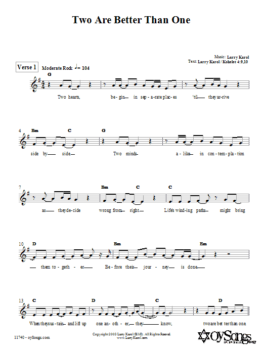 Two Is Better Than One Sheet Music (Piano/Vocal/Chords)