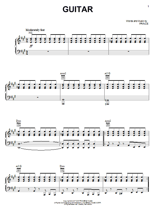 Preview Prince Guitar Pop sheet music, notes and chords for Piano, Vocal & Guitar (Right-Hand Melody), SKU: 68231 sheet music, piano notes, chords, guitar tabs, score, transpose, transcribe, how to play, guide, download, learn, tutorial, progression, song, artist, awards, billboard, mtv, vh1, tour, single, album, release