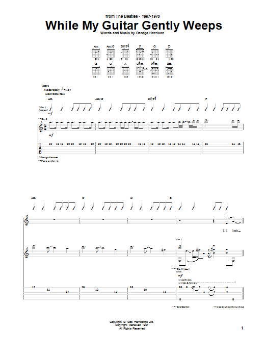 Preview The Beatles While My Guitar Gently Weeps Rock sheet music, notes and chords for Guitar Tab, SKU: 72867 sheet music, piano notes, chords, guitar tabs, score, transpose, transcribe, how to play, guide, download, learn, tutorial, progression, song, artist, awards, billboard, mtv, vh1, tour, single, album, release