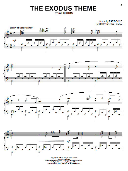 Preview Pat Boone The Exodus Song Rock sheet music, notes and chords for Piano, SKU: 75298 sheet music, piano notes, chords, guitar tabs, score, transpose, transcribe, how to play, guide, download, learn, tutorial, progression, song, artist, awards, billboard, mtv, vh1, tour, single, album, release