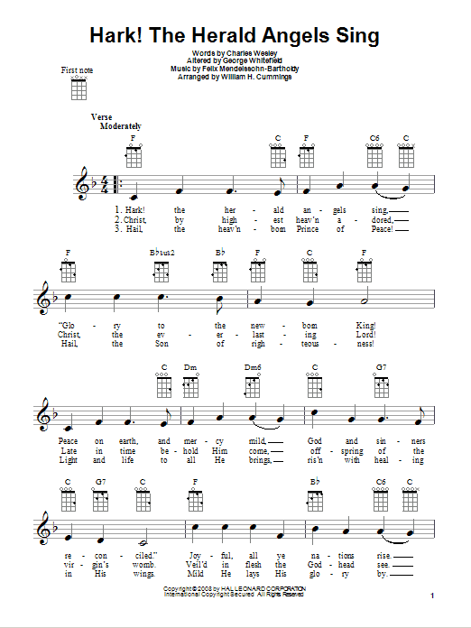 Preview Charles Wesley Hark! The Herald Angels Sing Christmas sheet music, notes and chords for Ukulele, SKU: 80945 sheet music, piano notes, chords, guitar tabs, score, transpose, transcribe, how to play, guide, download, learn, tutorial, progression, song, artist, awards, billboard, mtv, vh1, tour, single, album, release