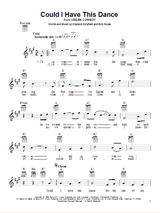 Preview Anne Murray Could I Have This Dance Pop sheet music, notes and chords for Ukulele, SKU: 80960 sheet music, piano notes, chords, guitar tabs, score, transpose, transcribe, how to play, guide, download, learn, tutorial, progression, song, artist, awards, billboard, mtv, vh1, tour, single, album, release