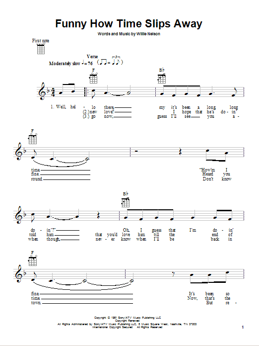 Preview Elvis Presley Funny How Time Slips Away Country sheet music, notes and chords for Ukulele, SKU: 80963 sheet music, piano notes, chords, guitar tabs, score, transpose, transcribe, how to play, guide, download, learn, tutorial, progression, song, artist, awards, billboard, mtv, vh1, tour, single, album, release