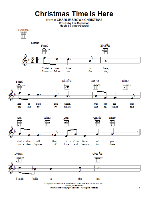 Preview Vince Guaraldi Christmas Time Is Here Jazz sheet music, notes and chords for Ukulele, SKU: 80969 sheet music, piano notes, chords, guitar tabs, score, transpose, transcribe, how to play, guide, download, learn, tutorial, progression, song, artist, awards, billboard, mtv, vh1, tour, single, album, release
