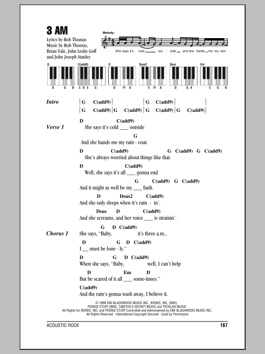 Preview Matchbox Twenty 3 AM Rock sheet music, notes and chords for Lyrics & Piano Chords, SKU: 87543 sheet music, piano notes, chords, guitar tabs, score, transpose, transcribe, how to play, guide, download, learn, tutorial, progression, song, artist, awards, billboard, mtv, vh1, tour, single, album, release