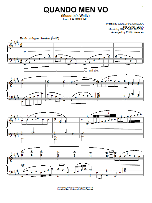 Preview Giacomo Puccini Musetta's Waltz (Quando Men Vo) Classical sheet music, notes and chords for Piano, SKU: 88522 sheet music, piano notes, chords, guitar tabs, score, transpose, transcribe, how to play, guide, download, learn, tutorial, progression, song, artist, awards, billboard, mtv, vh1, tour, single, album, release