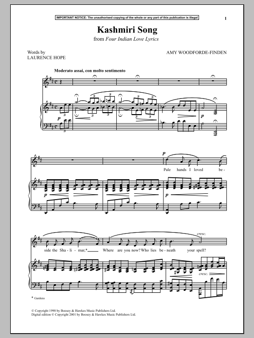 Preview Amy Woodforde-Finden Kashmiri Song from Four Indian Love Lyrics Classical sheet music, notes and chords for Piano & Vocal, SKU: 90091 sheet music, piano notes, chords, guitar tabs, score, transpose, transcribe, how to play, guide, download, learn, tutorial, progression, song, artist, awards, billboard, mtv, vh1, tour, single, album, release