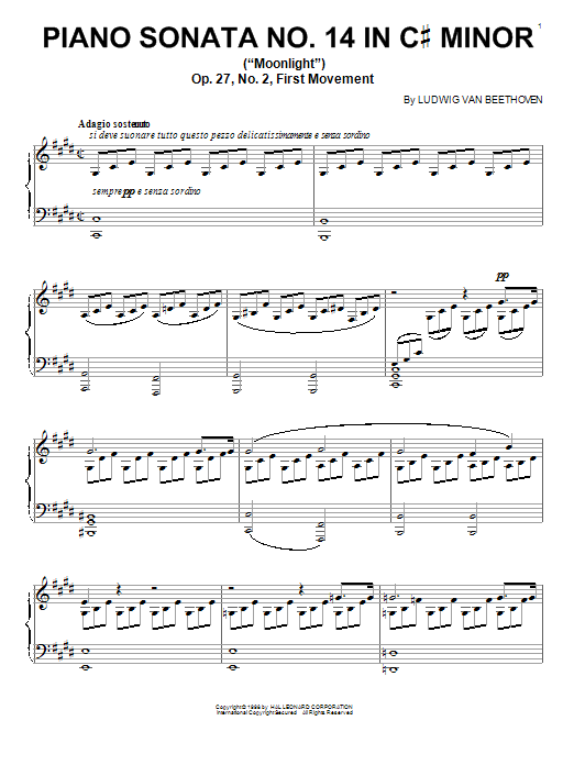 Preview Ludwig van Beethoven Piano Sonata In C# Minor, Op. 27, No. 2, First Movement (Moonlight) Classical sheet music, notes and chords for Piano, SKU: 91759 sheet music, piano notes, chords, guitar tabs, score, transpose, transcribe, how to play, guide, download, learn, tutorial, progression, song, artist, awards, billboard, mtv, vh1, tour, single, album, release