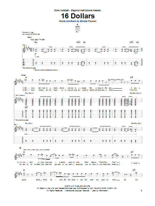 Volbeat 16 Dollars Guitar Tab Sheet Music Piano Notes Chords Volbeat 16 Dollars Guitar Tab Sheet Music Piano Notes Chords