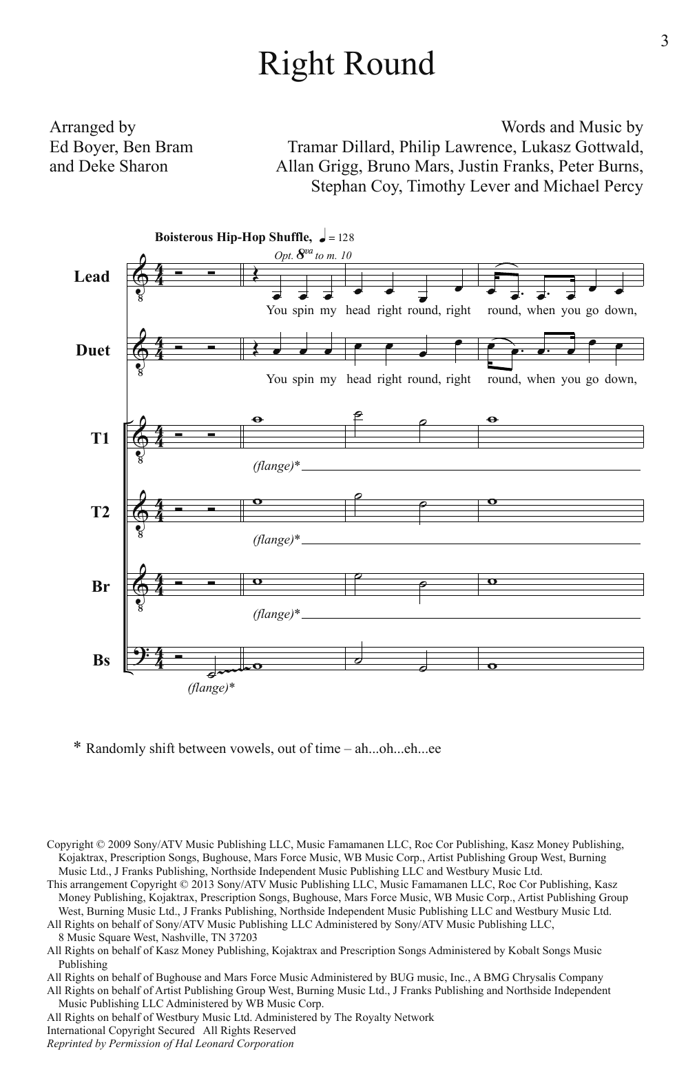 Preview Deke Sharon Right Round Concert sheet music, notes and chords for TTBB A Cappella, SKU: 96839 sheet music, piano notes, chords, guitar tabs, score, transpose, transcribe, how to play, guide, download, learn, tutorial, progression, song, artist, awards, billboard, mtv, vh1, tour, single, album, release