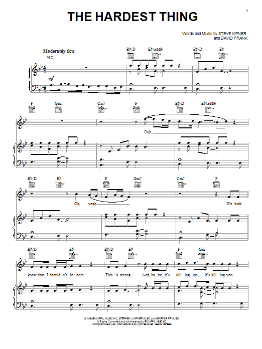 98 Degrees The Hardest Thing sheet music notes and chords arranged for Piano, Vocal & Guitar Chords (Right-Hand Melody)