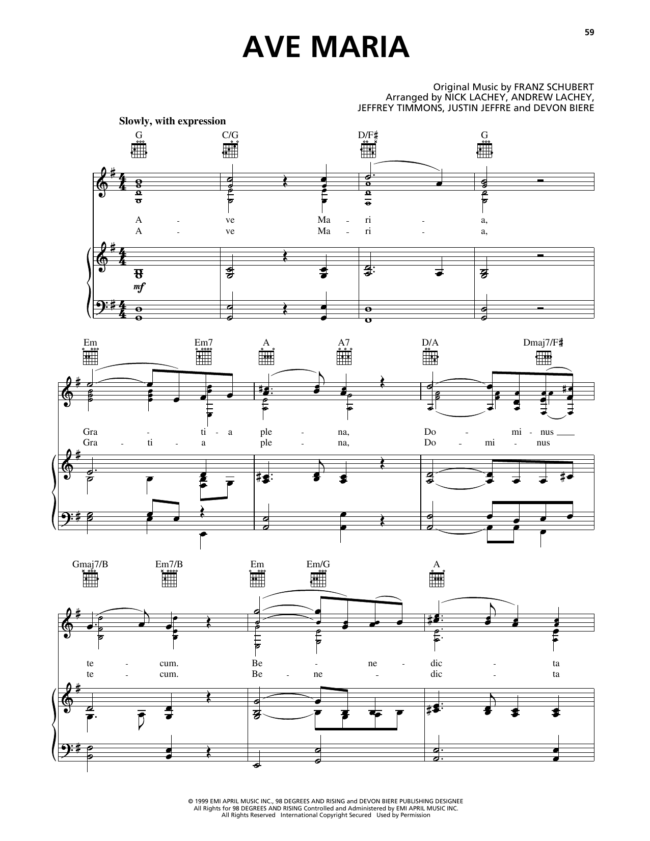 98º Ave Maria sheet music notes and chords. Download Printable PDF.