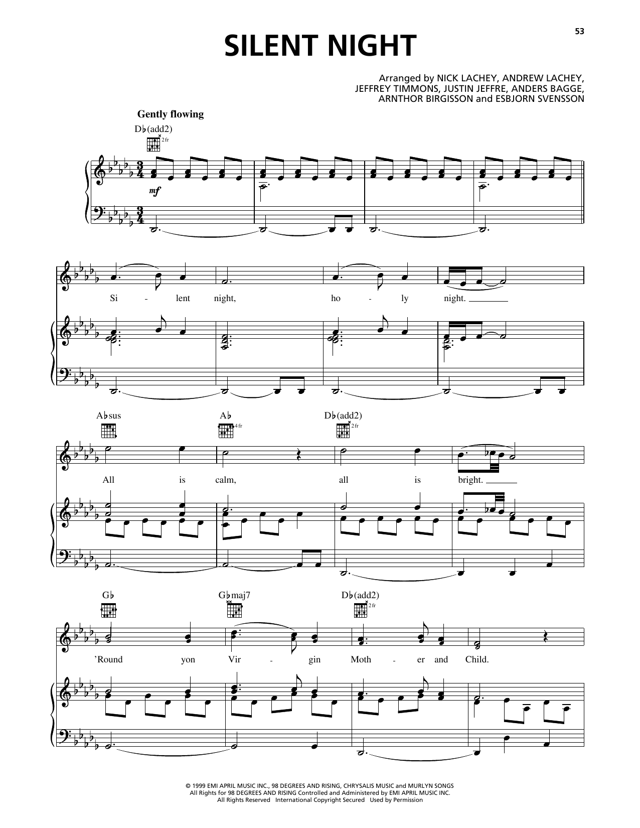 98º Silent Night sheet music notes and chords. Download Printable PDF.