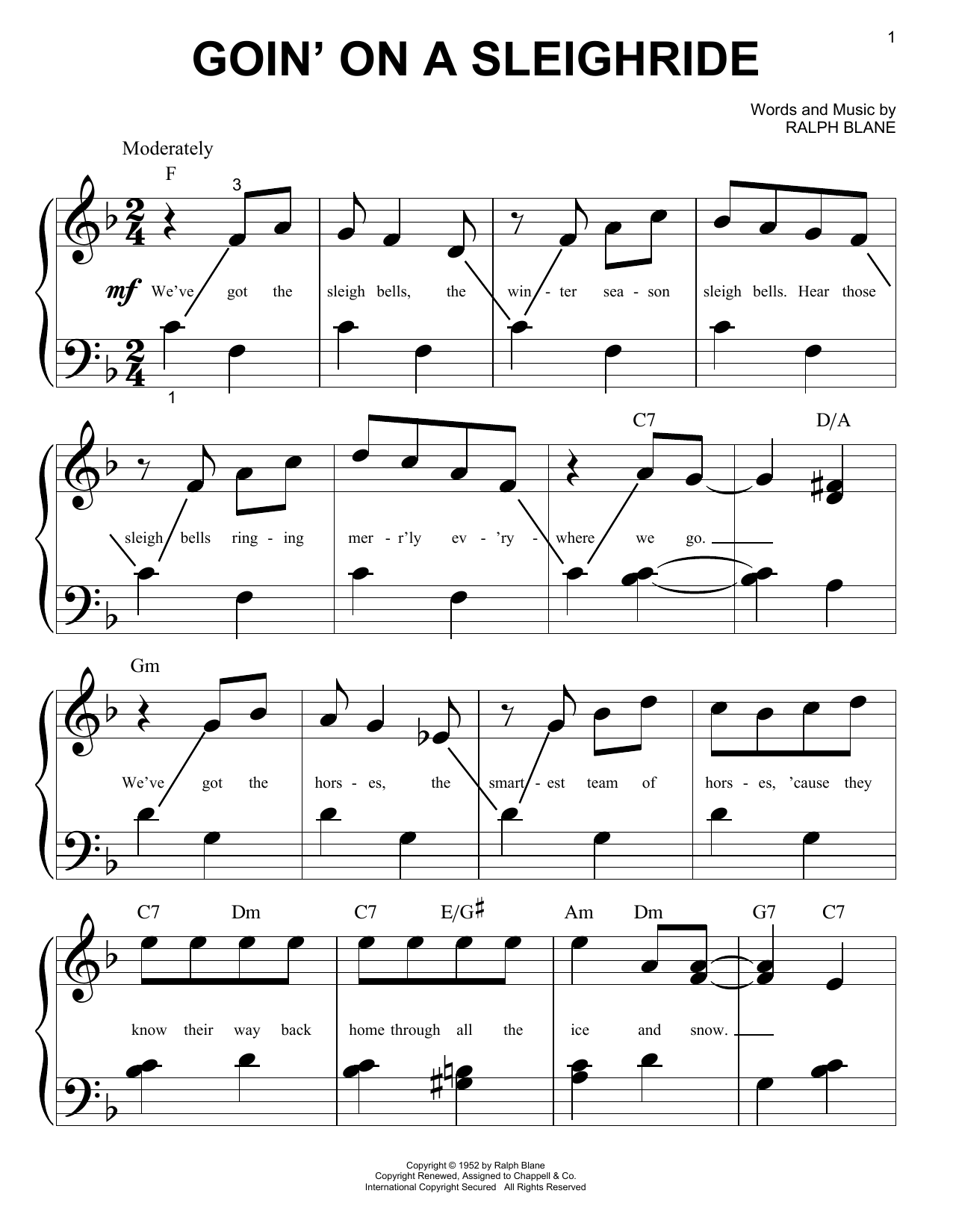 Preview Ralph Blane Goin' On A Sleighride Winter sheet music, notes and chords for Piano (Big Notes), SKU: 98921 sheet music, piano notes, chords, guitar tabs, score, transpose, transcribe, how to play, guide, download, learn, tutorial, progression, song, artist, awards, billboard, mtv, vh1, tour, single, album, release