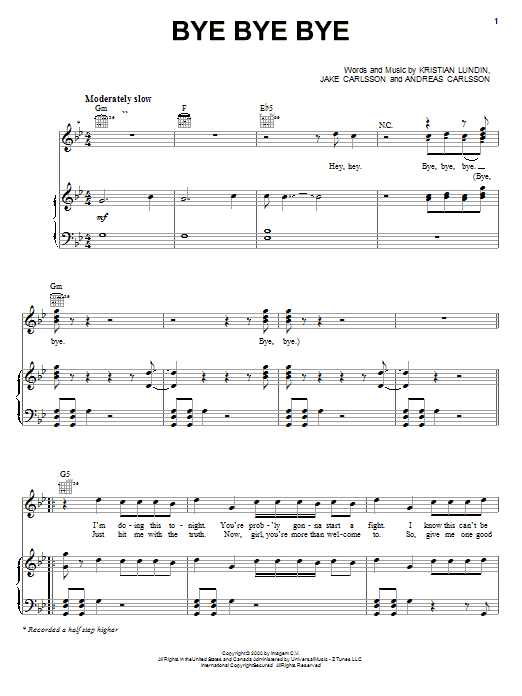 'N Sync Bye Bye Bye sheet music notes and chords. Download Printable PDF.