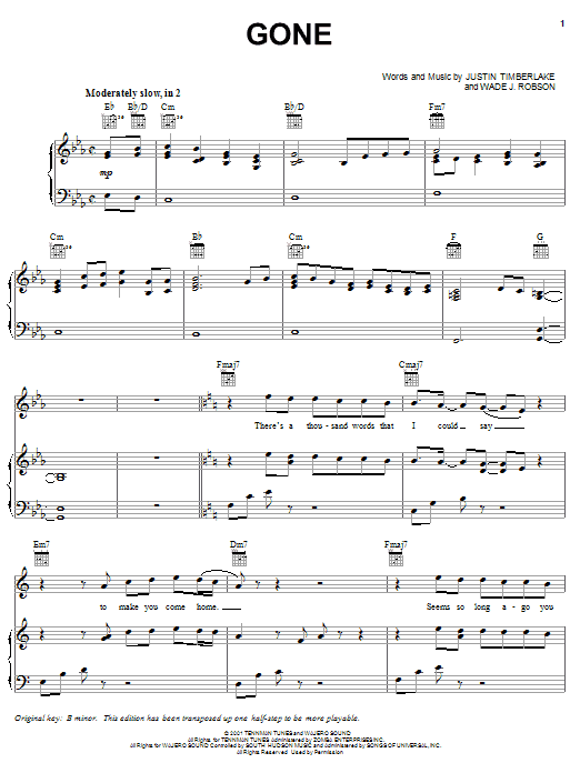 'N Sync Gone sheet music notes and chords. Download Printable PDF.