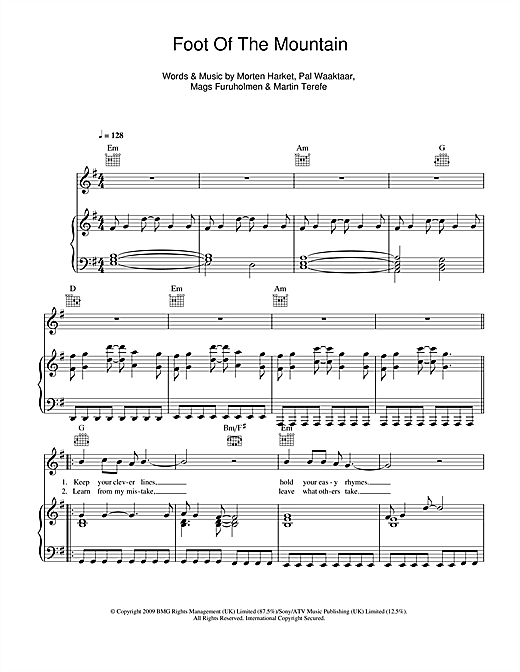 A-Ha Foot Of The Mountain sheet music notes and chords. Download Printable PDF.