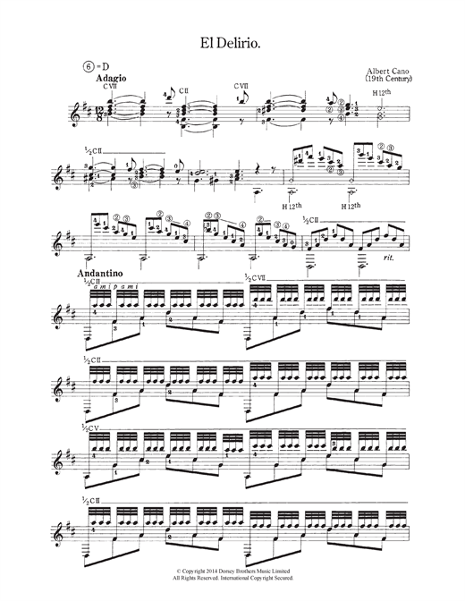 Learn to play A. Cano El Delirio sheet music for Solo Guitar in minutes. A. Cano El Delirio sheet music notes and chords. Download Printable PDF.