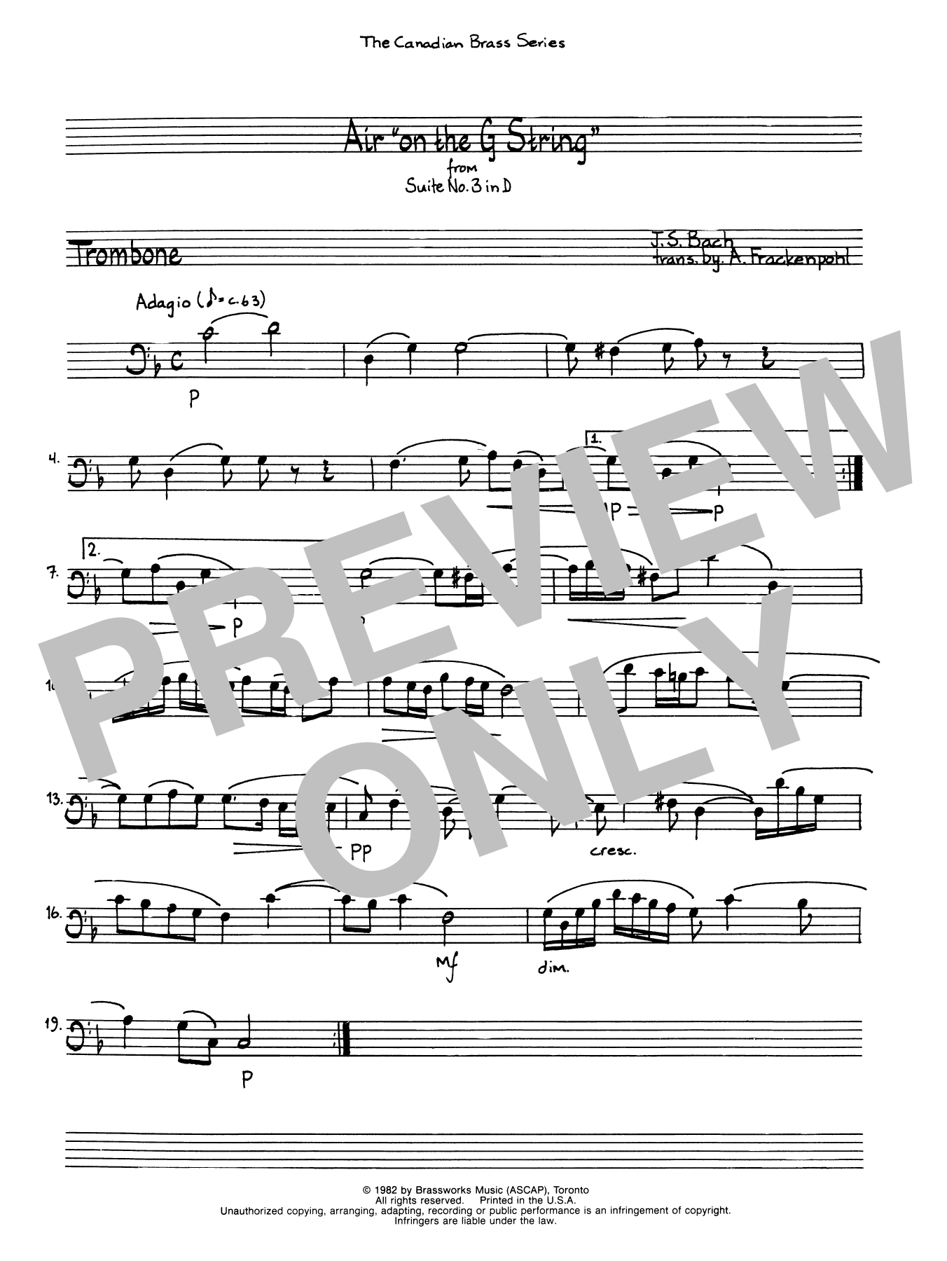 A. Frackenpohl Air On The G String - Trombone (B.C.) sheet music notes and chords. Download Printable PDF.