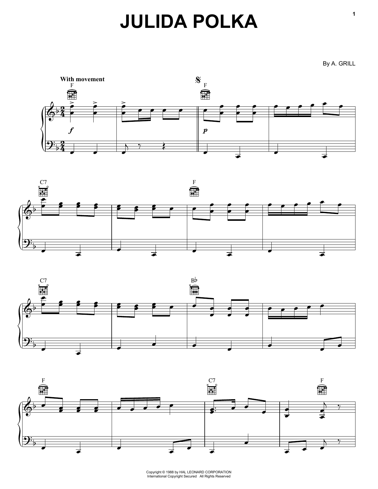 A. Grill Julida Polka sheet music notes and chords. Download Printable PDF.