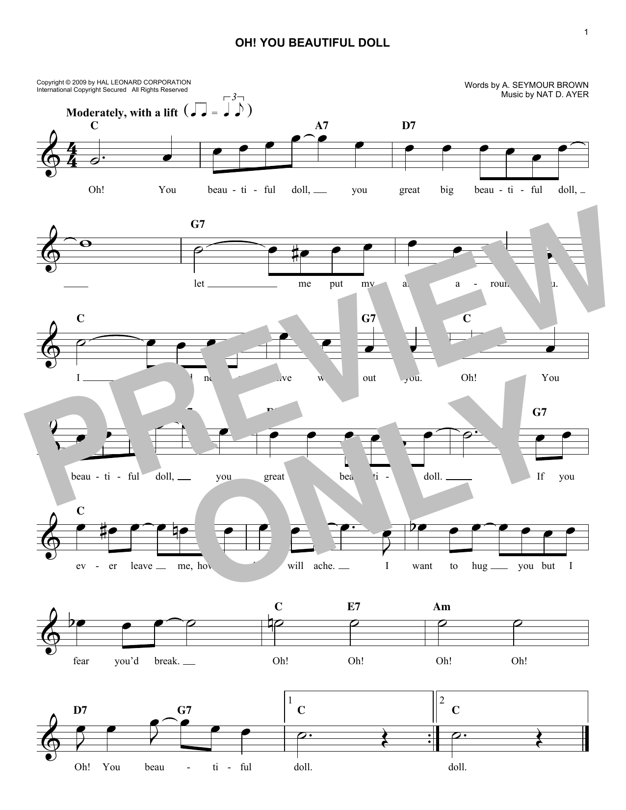 Learn to play A. Seymour Brown Oh, You Beautiful Doll sheet music for Easy Lead Sheet / Fake Book in minutes. Price: 5.9900$ A. Seymour Brown Oh, You Beautiful Doll sheet music notes and chords arranged for Easy Lead Sheet / Fake Book