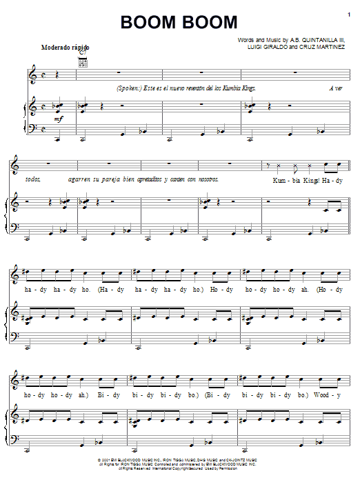 A.B. Quintanilla III Boom Boom sheet music notes and chords. Download Printable PDF.