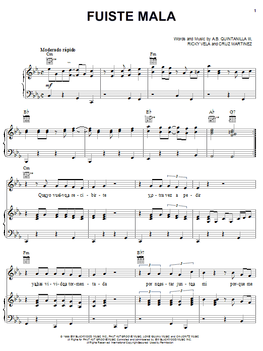 A.B. Quintanilla III Fuiste Mala sheet music notes and chords. Download Printable PDF.