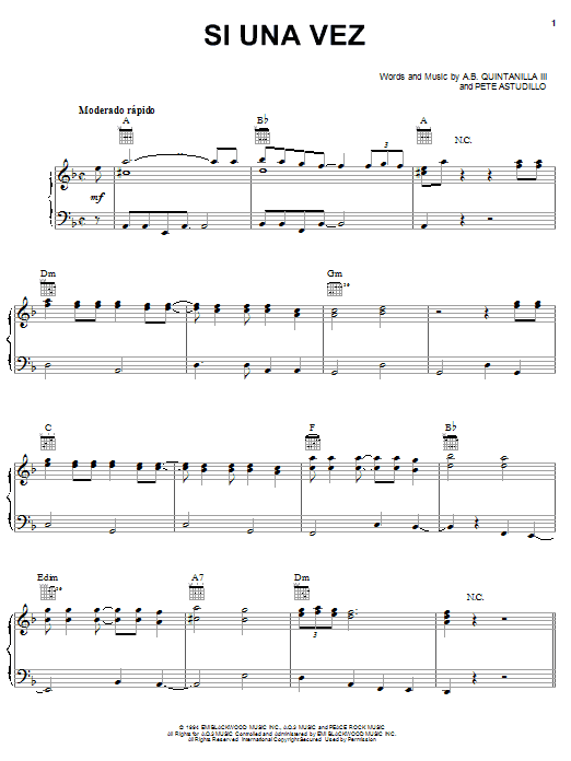 A.B. Quintanilla III Si Una Vez sheet music notes and chords. Download Printable PDF.