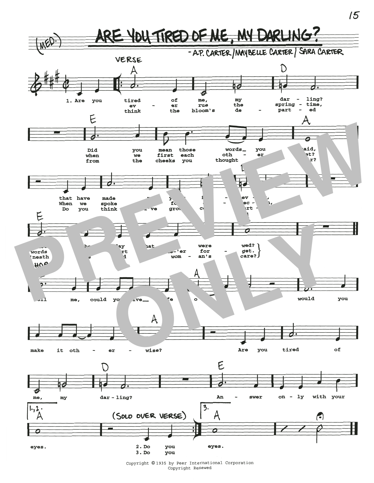A.P. Carter Are You Tired Of Me, My Darling? sheet music notes and chords. Download Printable PDF.