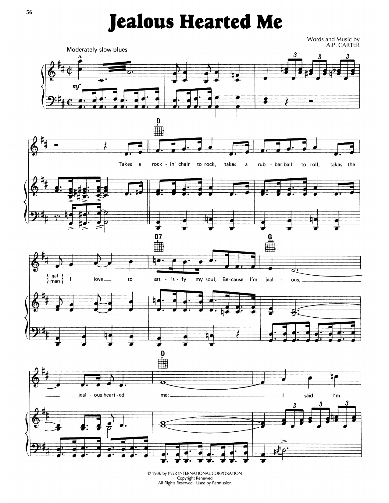 A.P. Carter Jealous Hearted Me sheet music notes and chords. Download Printable PDF.