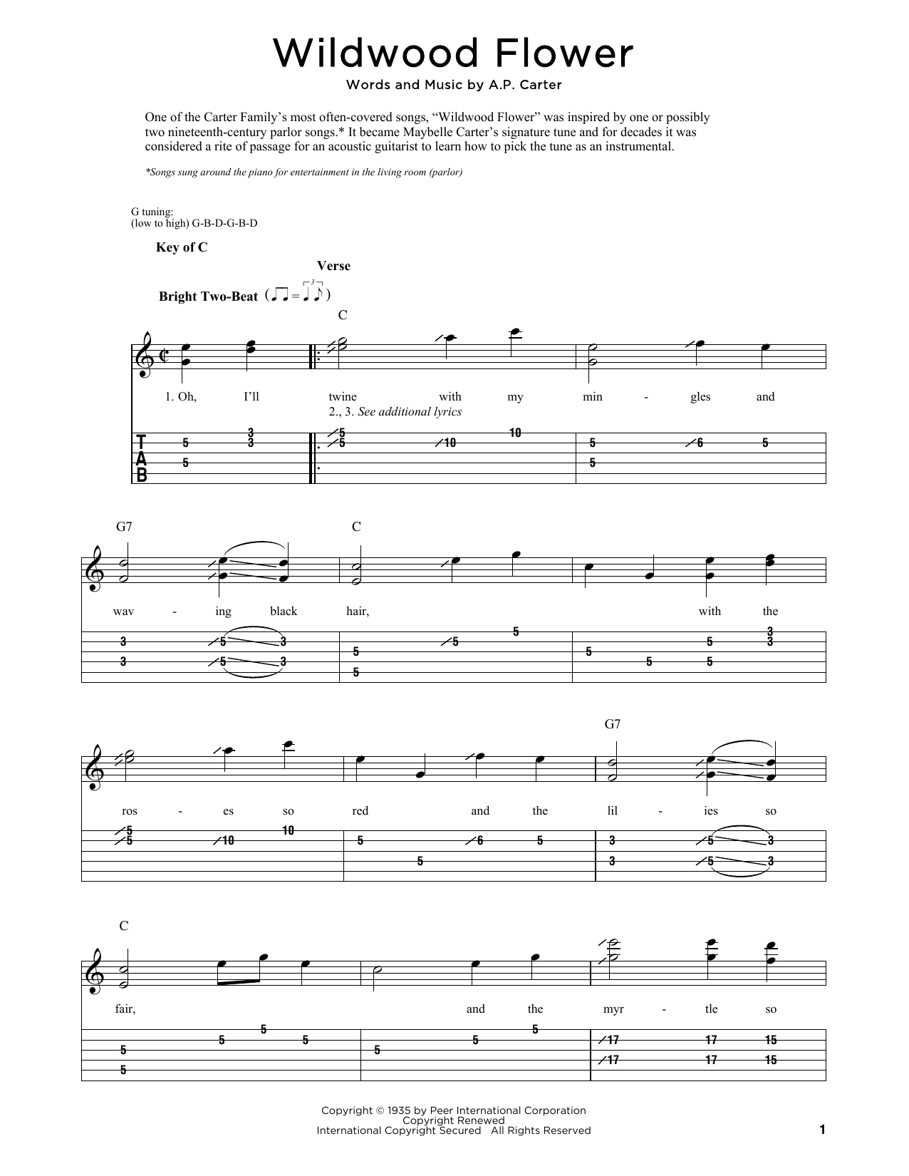 A.P. Carter Wildwood Flower sheet music notes and chords. Download Printable PDF.