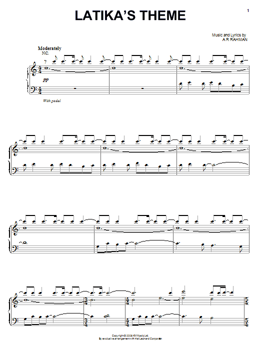 A. R. Rahman Latika's Theme sheet music notes and chords. Download Printable PDF.