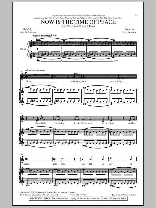 A.R.D. Fairburn Now Is The Time Of Peace sheet music notes and chords. Download Printable PDF.