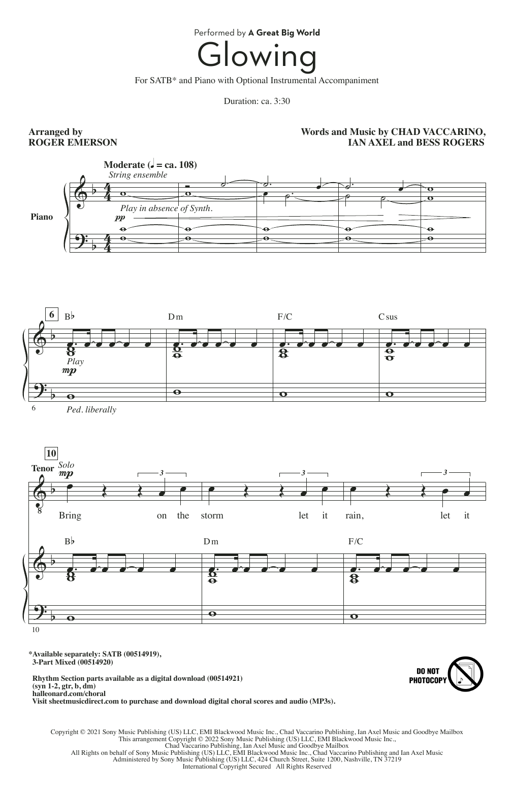Learn to play A Great Big World Glowing (arr. Roger Emerson) sheet music for SATB Choir in minutes. Price: 4.9900$ A Great Big World Glowing (arr. Roger Emerson) sheet music notes and chords. Download Printable PDF.