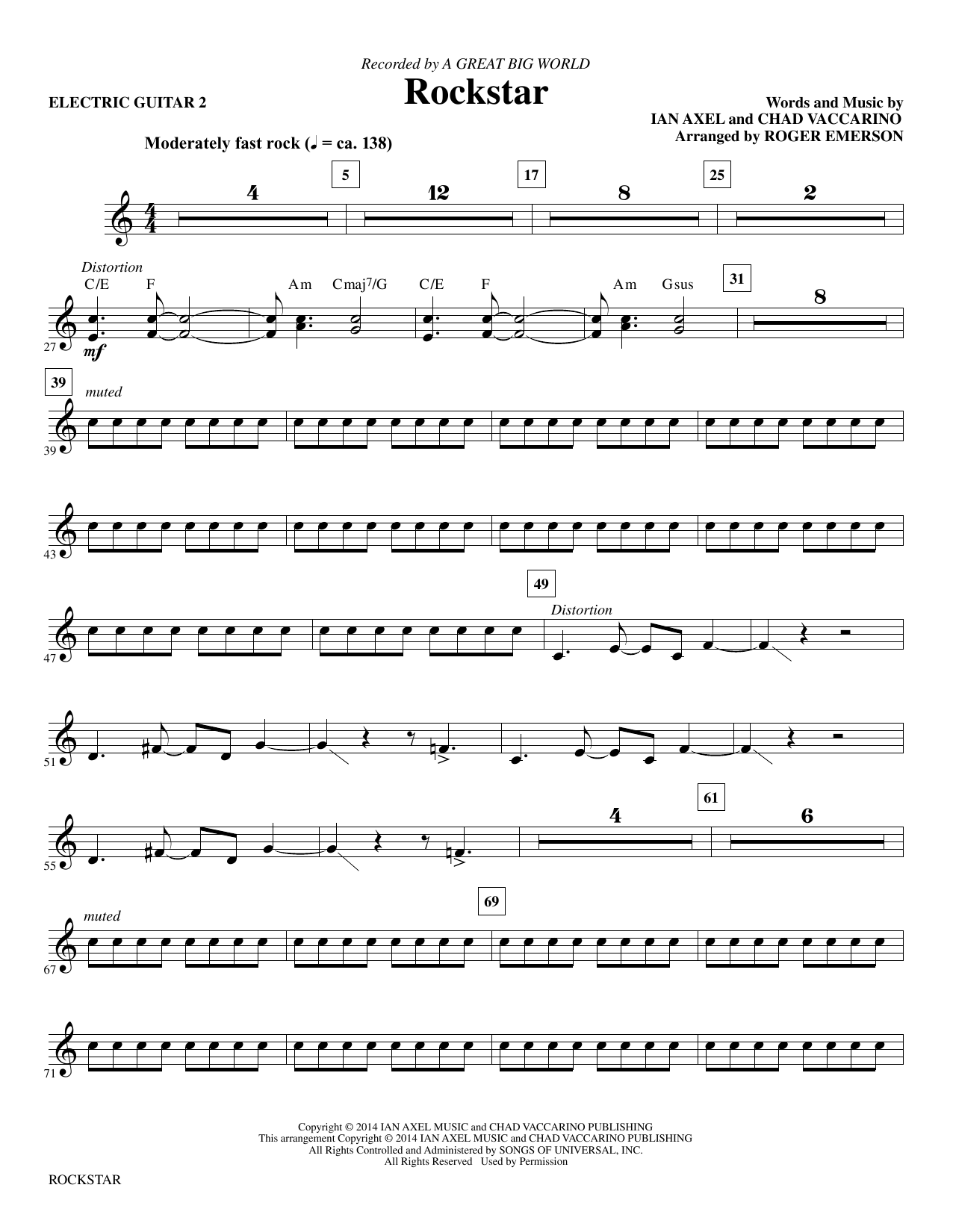 A Great Big World Rockstar (arr. Roger Emerson) - Guitar 2 sheet music notes and chords. Download Printable PDF.