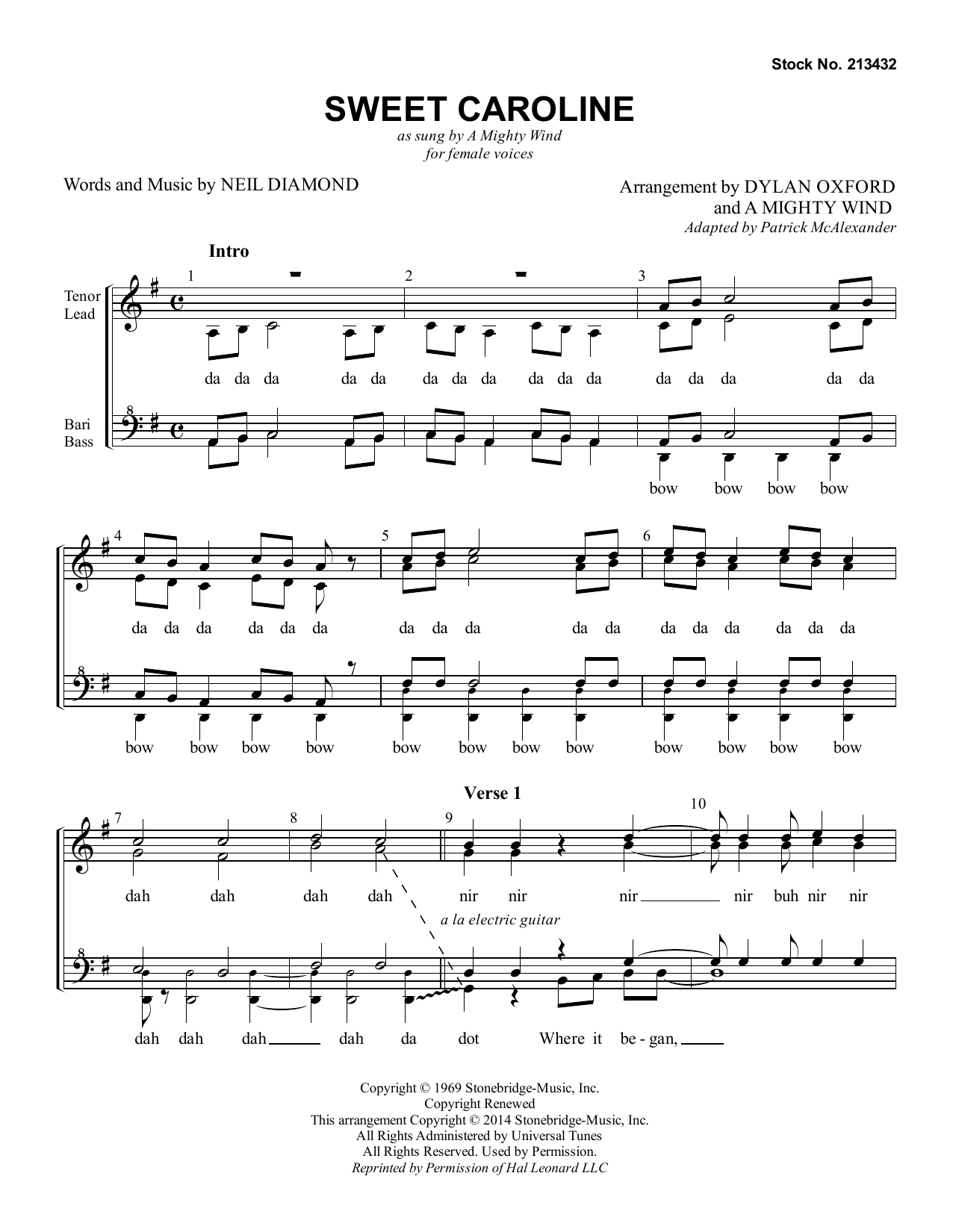 A Mighty Wind Sweet Caroline (arr. Dylan Oxford & A Mighty Wind) sheet music notes and chords. Download Printable PDF.