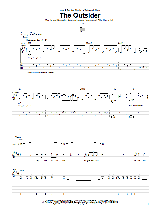 Learn to play A Perfect Circle The Outsider sheet music for Guitar Tab in minutes. A Perfect Circle The Outsider sheet music notes and chords. Download Printable PDF.