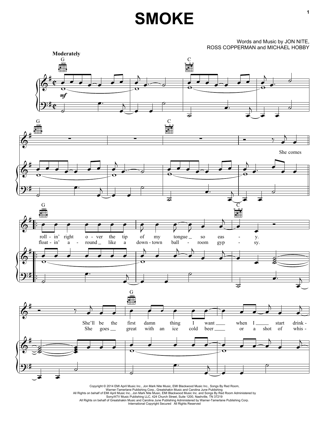 A Thousand Horses Smoke Sheet Music Pdf Notes Chords Pop Score Piano Vocal Guitar Right Hand Melody Download Printable Sku 159974