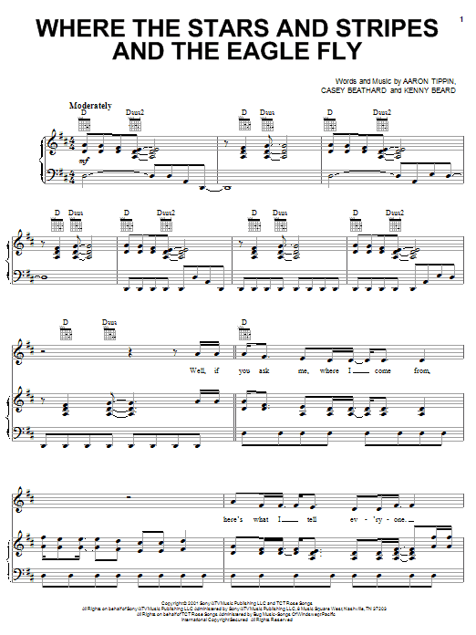 Aaron Tippin Where The Stars And Stripes And The Eagle Fly sheet music notes and chords - Download Printable PDF and start playing in minutes.