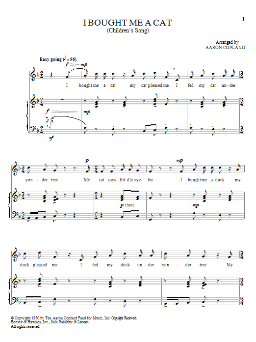 Aaron Copland I Bought Me A Cat Sheet Music Pdf Notes Chords