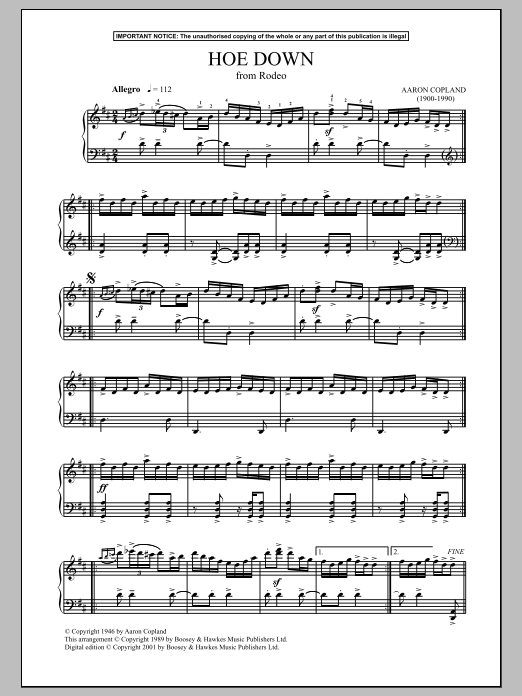 Learn to play Aaron Copland Rodeo (Hoe-Down) sheet music for Piano Solo in minutes. Aaron Copland Rodeo (Hoe-Down) sheet music notes and chords