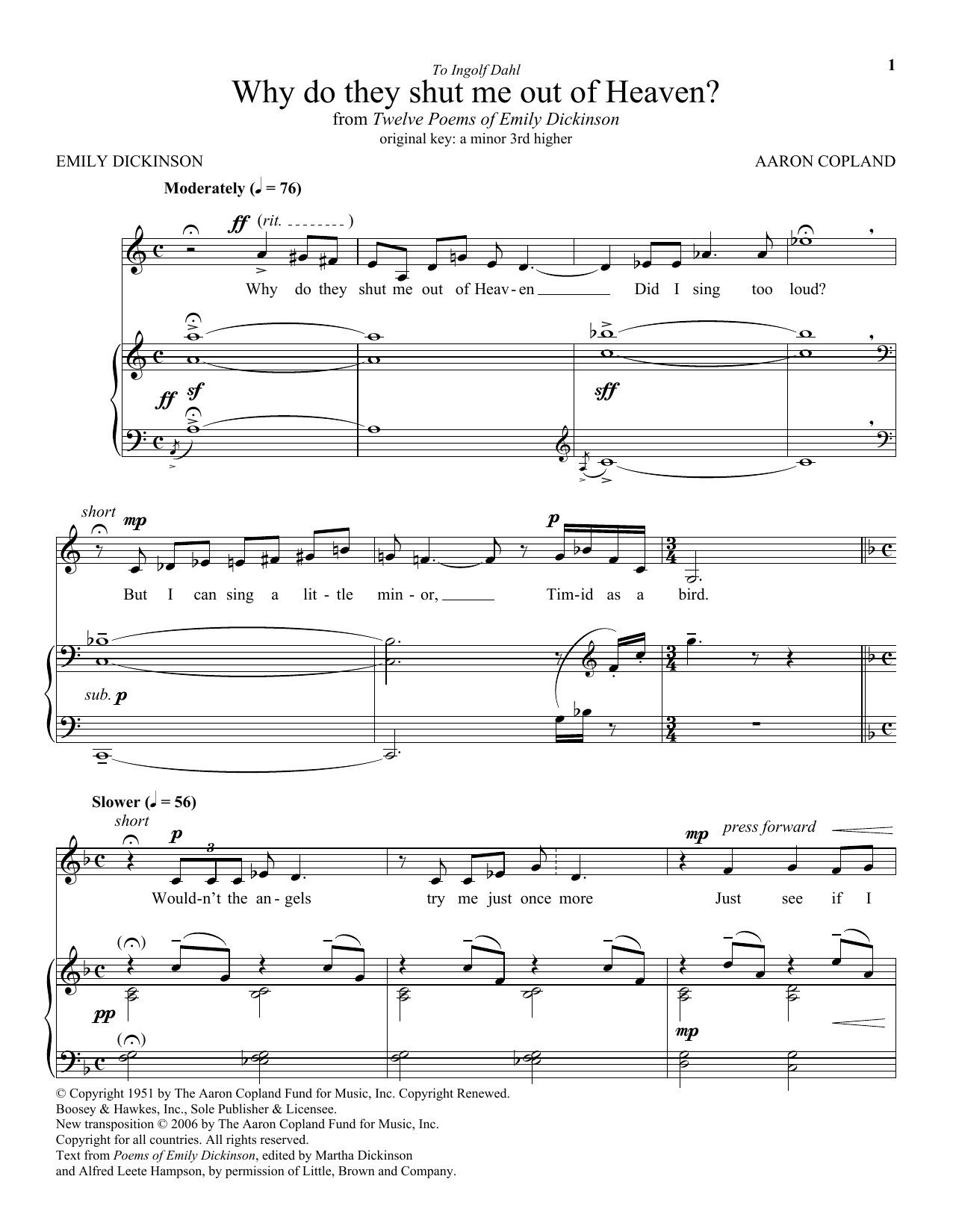 Aaron Copland Why Do They Shut Me Out Of Heaven? sheet music notes and chords. Download Printable PDF.