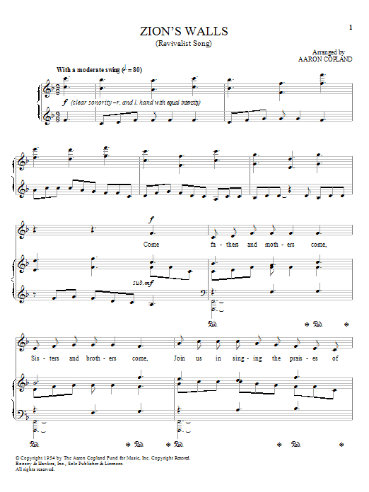 Learn to play Aaron Copland Zion's Walls sheet music for Piano & Vocal in minutes. Price: 6.9900$ Aaron Copland Zion's Walls sheet music notes and chords. Download Printable PDF.