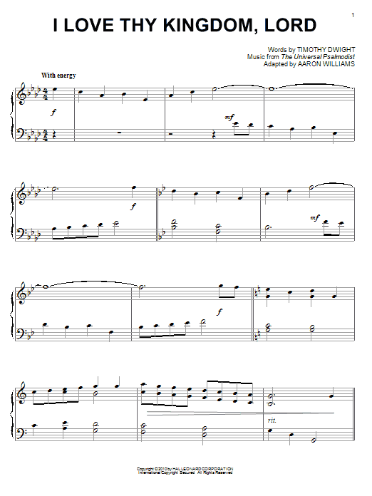 Learn to play Aaron Williams I Love Thy Kingdom, Lord sheet music for Piano Solo in minutes. Aaron Williams I Love Thy Kingdom, Lord sheet music notes and chords. Download Printable PDF.