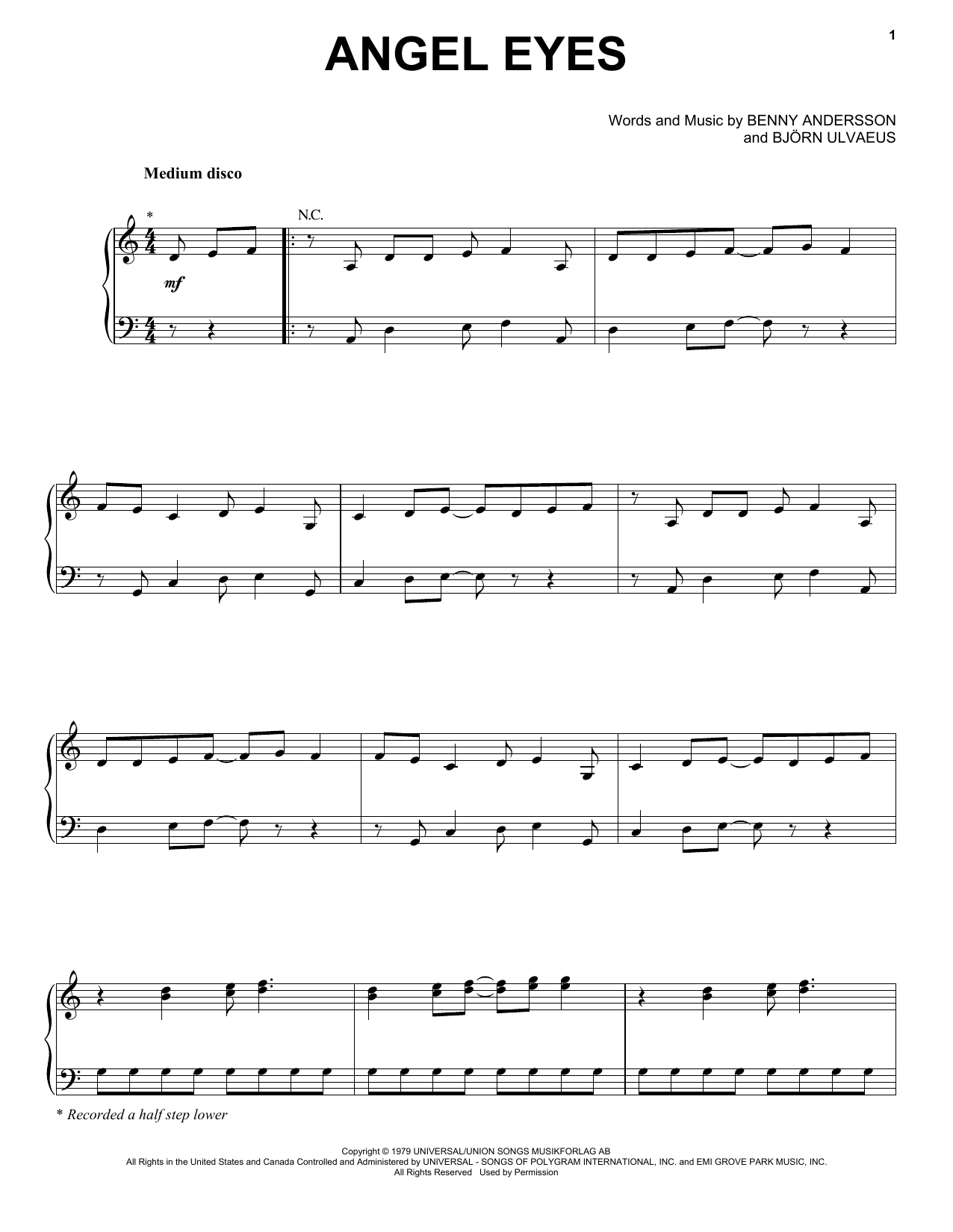 ABBA Angeleyes sheet music notes and chords. Download Printable PDF.