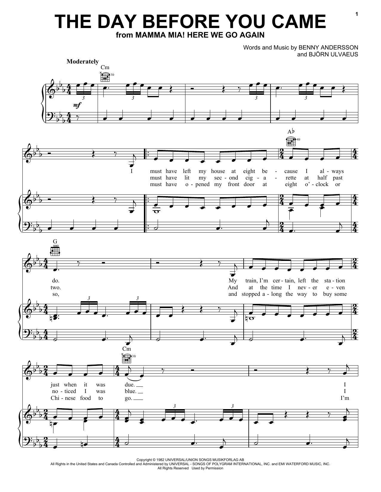 ABBA Day Before You Came (from Mamma Mia! Here We Go Again) sheet music notes and chords. Download Printable PDF.