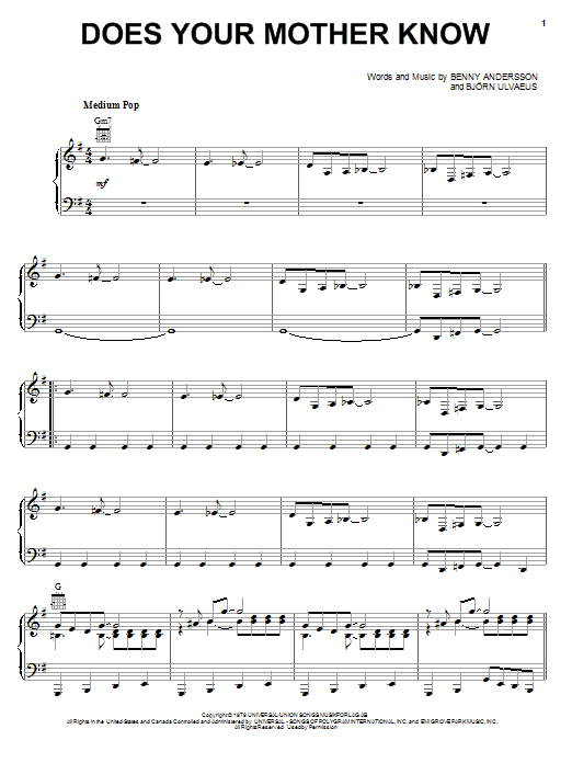 Learn to play ABBA Does Your Mother Know sheet music for Piano, Vocal & Guitar (Right-Hand Melody) in minutes. ABBA Does Your Mother Know sheet music notes and chords. Download Printable PDF.