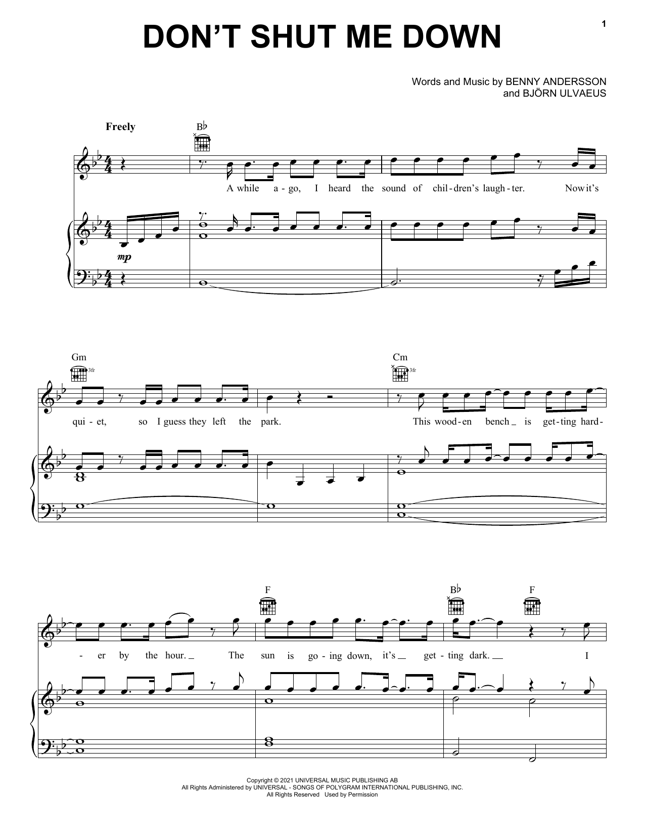 ABBA Don't Shut Me Down sheet music notes and chords. Download Printable PDF.