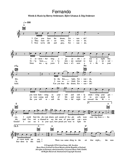 ABBA Fernando sheet music notes and chords. Download Printable PDF.