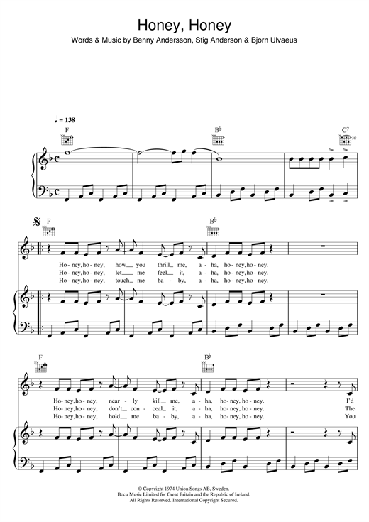 ABBA Honey, Honey sheet music notes and chords. Download Printable PDF.